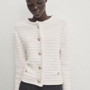 Masdimo Dutti Textured knit cardigan with gold buttons CREAM S 5659/513